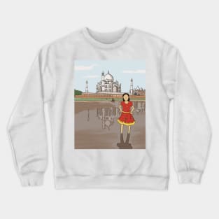 The Taj Mahal in India: girl standing in Yamuna river Crewneck Sweatshirt